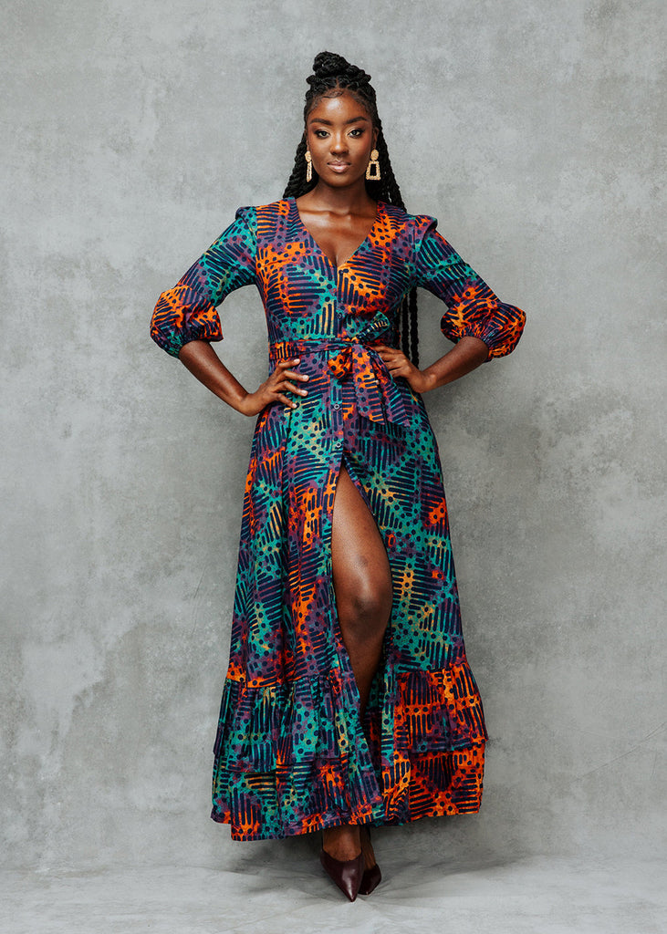 Zendaya Women's African Print Maxi Dress (New Harvest Multipattern) –  D'IYANU