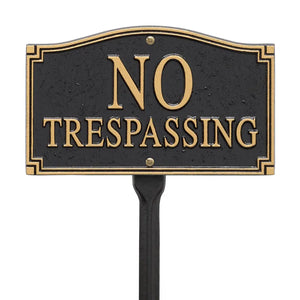 "No Trespassing" Statement Wall/Lawn Plaque - Black/Gold - Rational Plaques