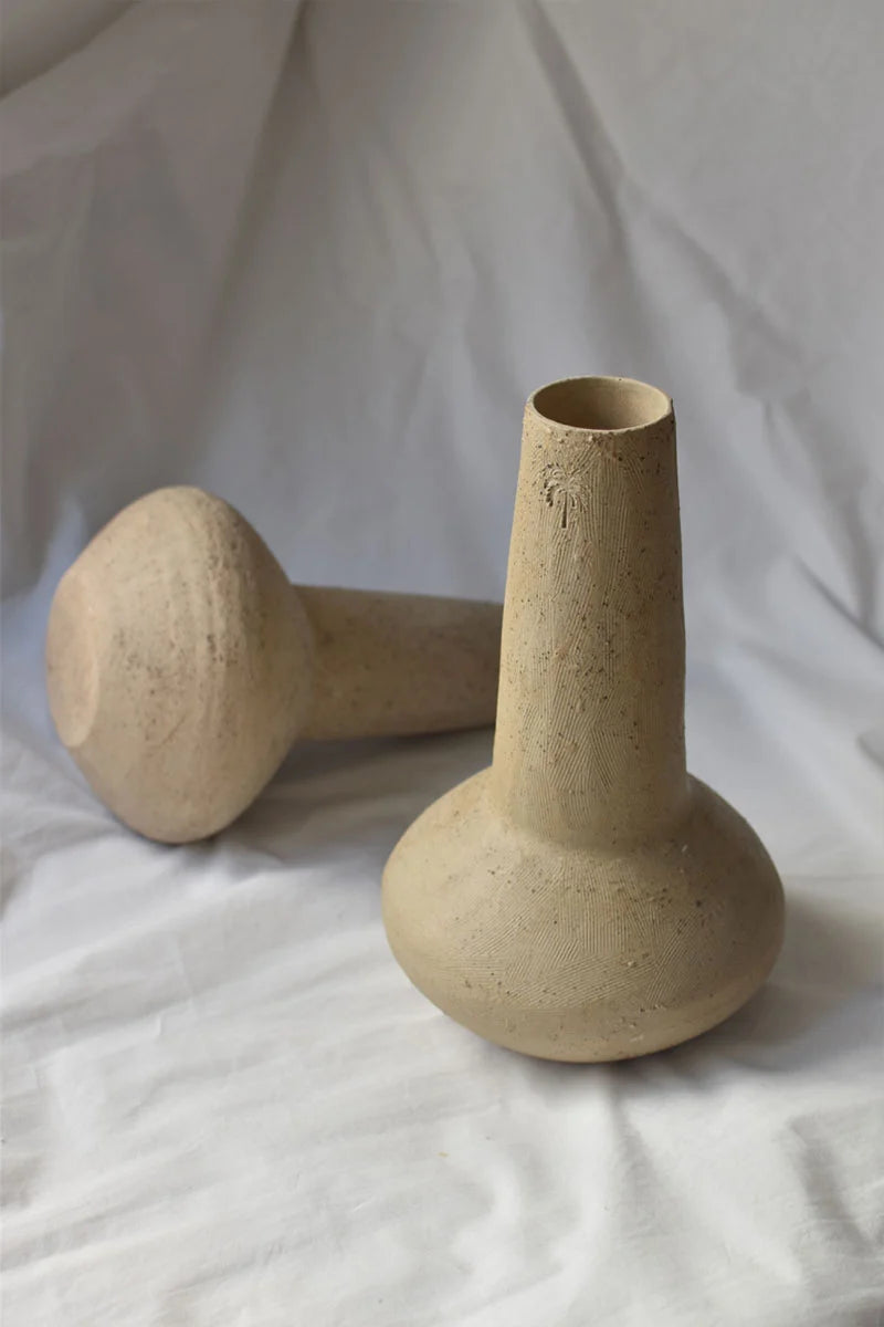 Custom flower vase in stoneware clay with earthy tones, handcrafted by OWO Ceramics