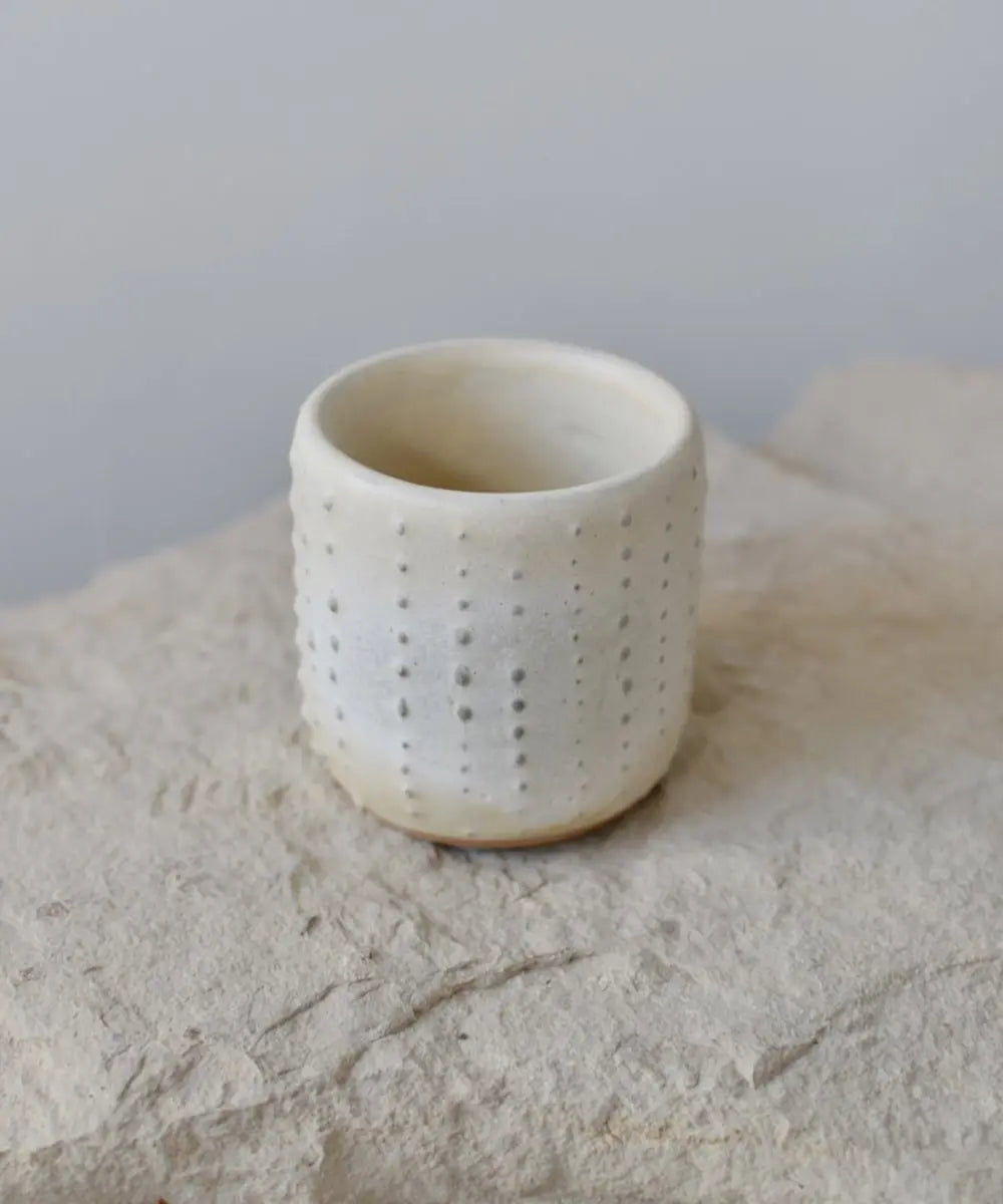 Handmade custom espresso cup in stoneware clay inspired by the sea urchin