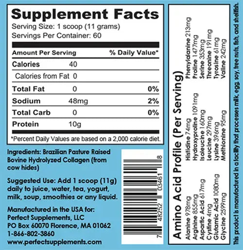 Perfect Hydrolyzed Collagen Supplement Fact