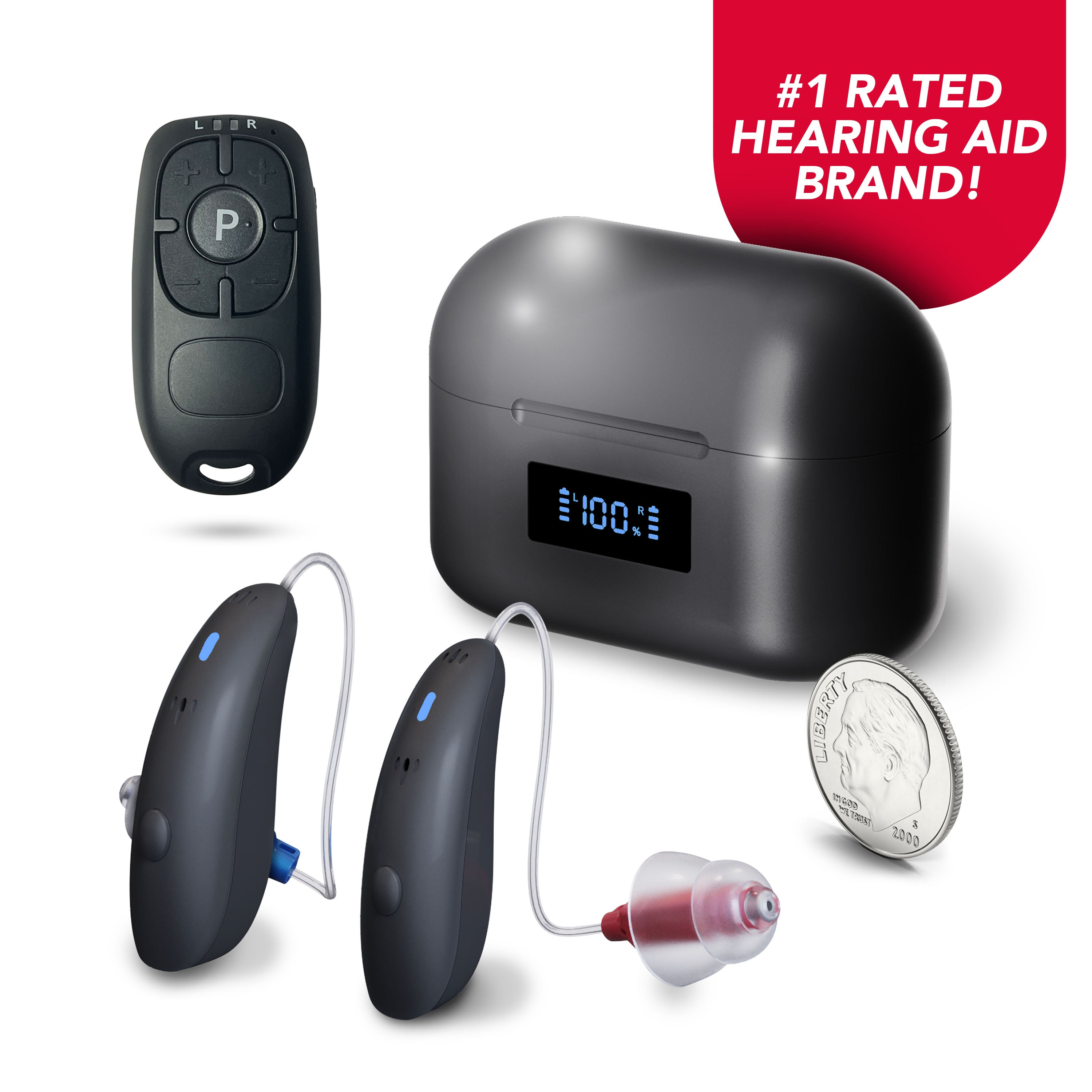 The RCA Hearing Aid Behind-the-Ear Micro Design with Charging Case & Remote - RCA OTC Hearing Aids Store product image