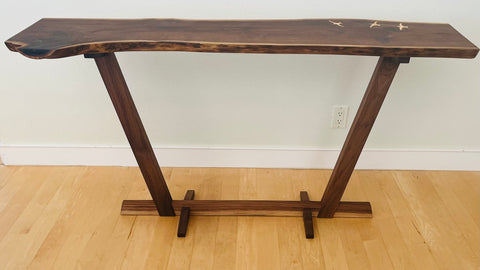 Live edge console with conoid base