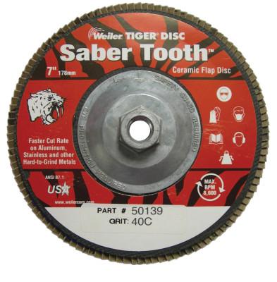 Weiler® Saber Tooth Abrasive Flap Discs, Ceramic, 7 in Dia. x 5/8 in, 40 Grit, 50139