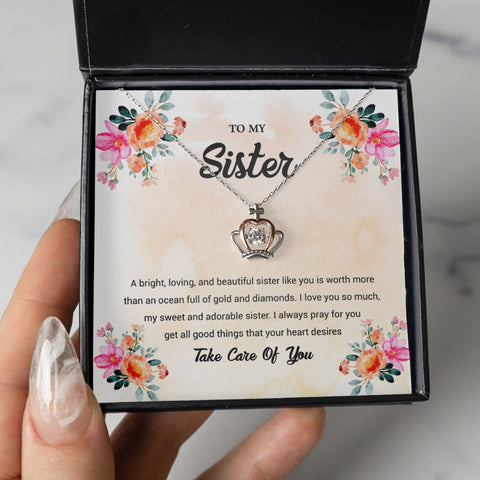 Product To my Sister - Take care of you - Crown Pendant Necklace