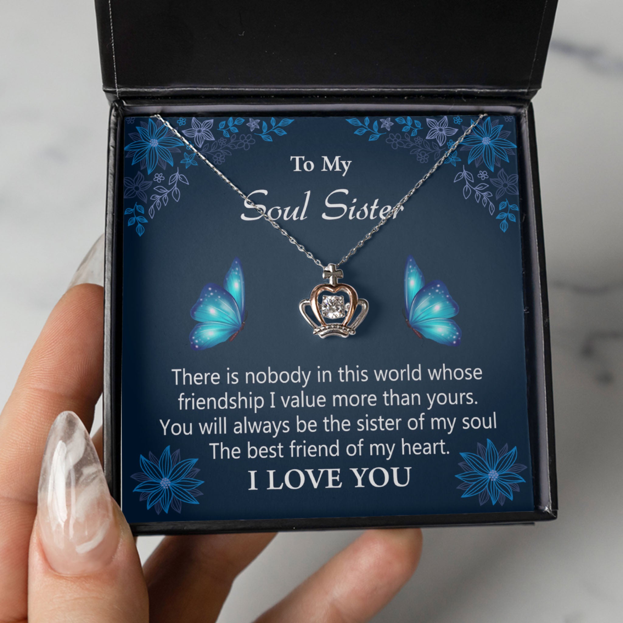 To My Soul Sister - I Love You - Crown Pendant Necklace
