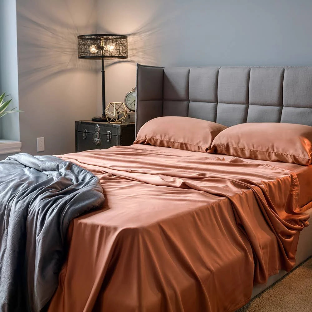 LUXOME Luxury Sheet Set | 100% Viscose from Bamboo | King Size - Terracotta | Deep Pockets | 4-Piece Set (Fitted, Flat, 2 Pillowcases)
