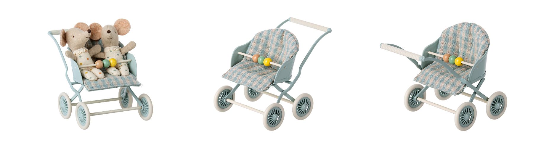 Maileg SS23 mint stroller and twin mice