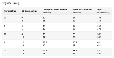 Women's Regular Size Guide