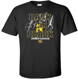 Back In Black Swarm Kinnick - Black t-shirt. Officially Licensed and approved by the University of Iowa.