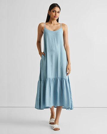 Flowy Maxi Dress in Blue Denim