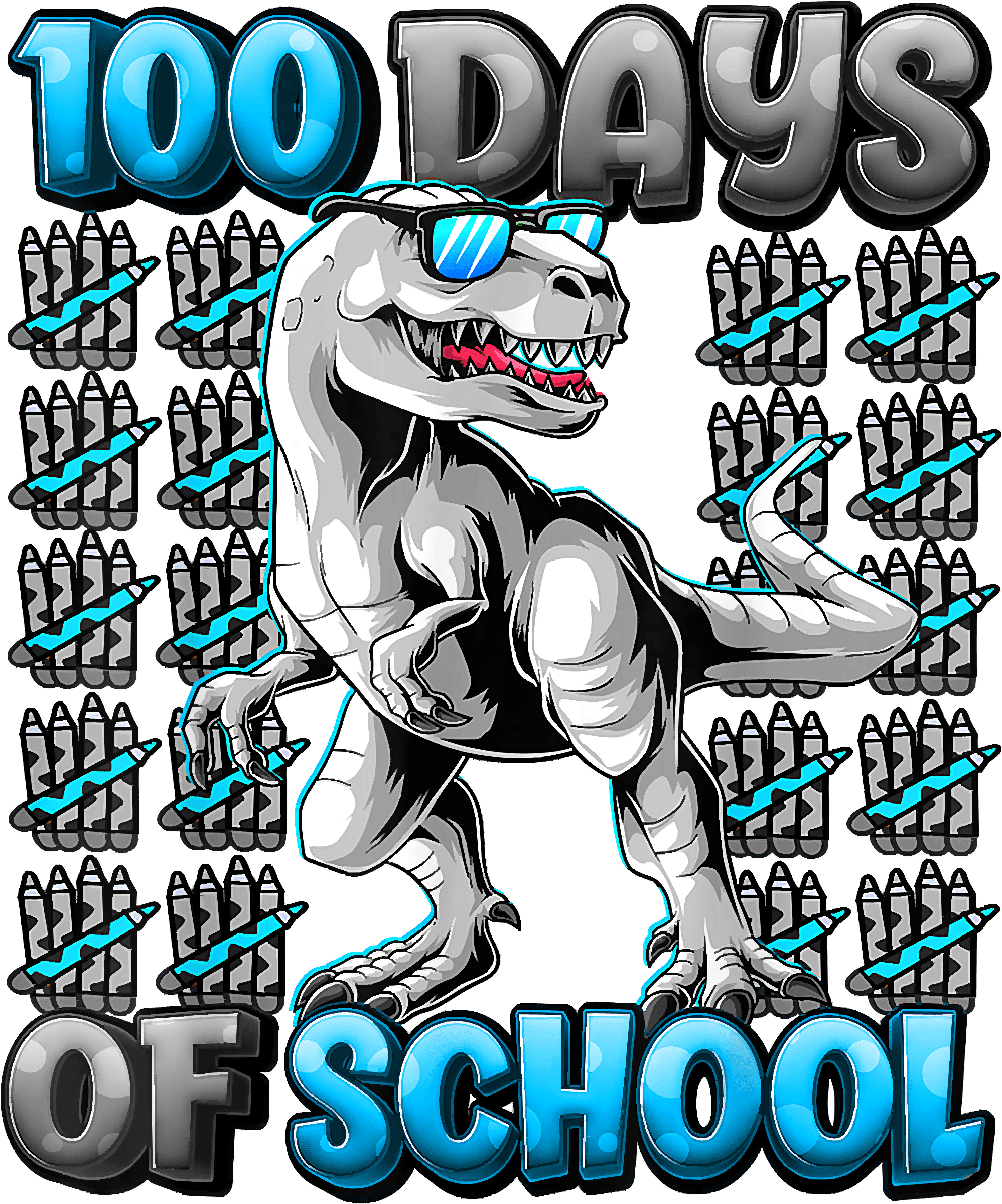 100 Days of School with Dinosaur DTF (direct-to-film) Transfer
