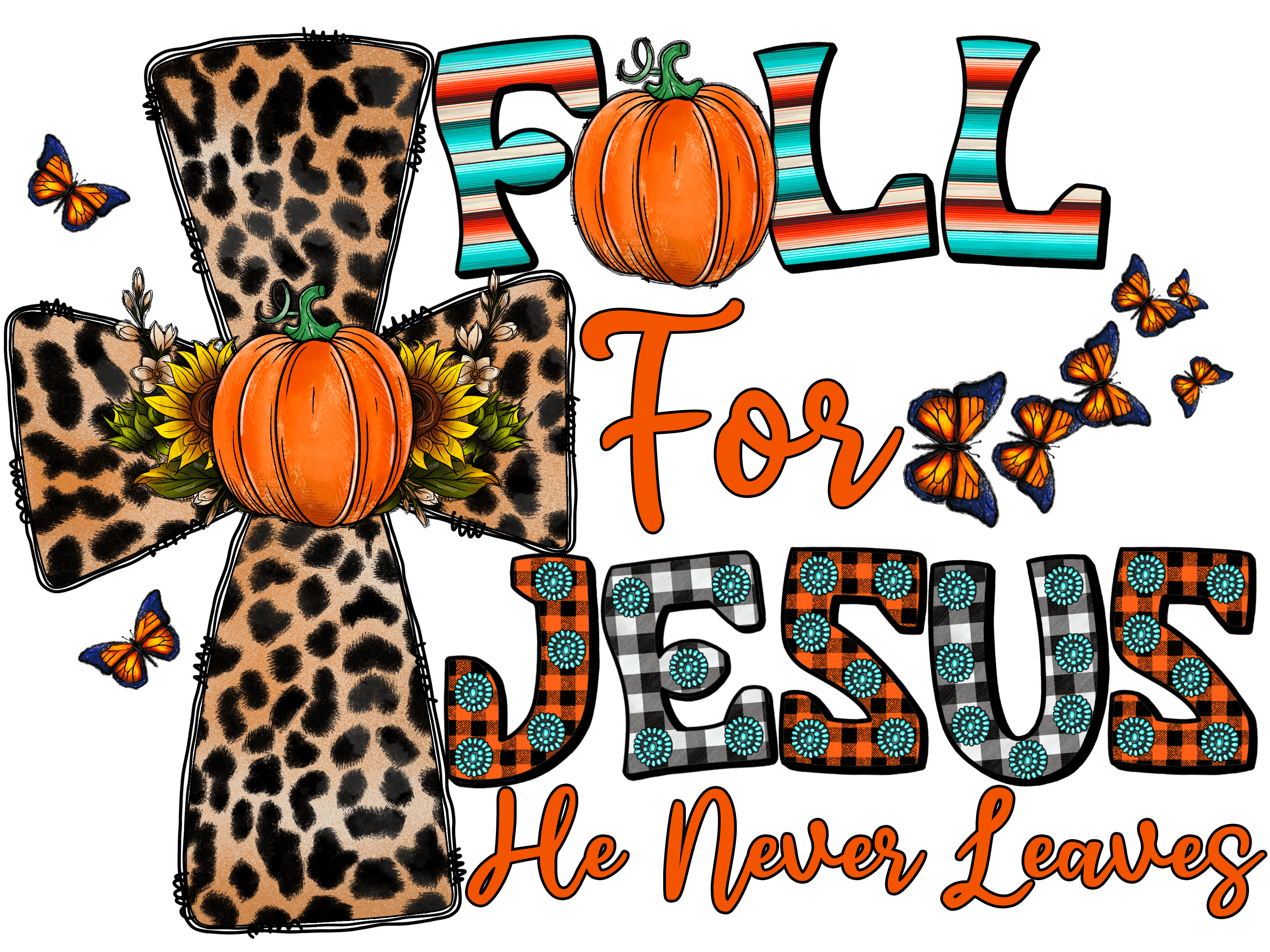 Fall for Jesus Cross DTF (direct-to-film) Transfer