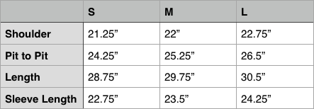 Nanamica Utility Light Wind Shirt Size Chart