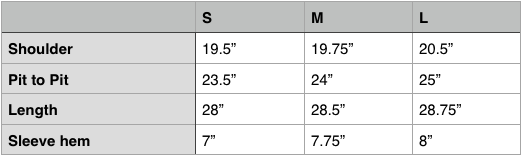 Engineered Garments Camp Shirt Size Chart