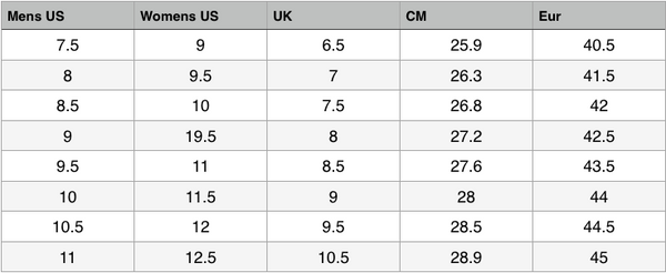 Karhu Size Chart