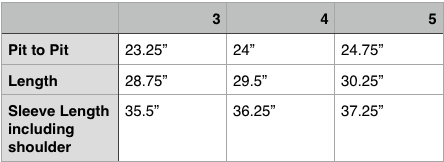 Goldwin Pertex Shield Air  AL Jacket Size Chart