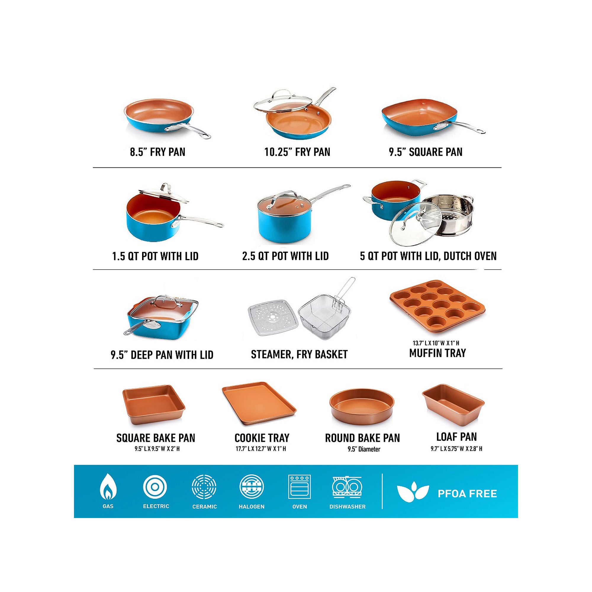 Gotham Steel 7259 Cookware and Bakeware Set with Nonstick Durable Ceramic Copper Coating