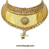 Bridal Choker Golden Finish AD Stones Necklace Set Online_ Hayagi