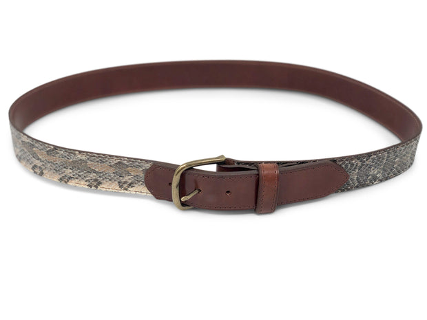 Handmade Leather Belt Canebrake Rattlesnake Brown English Bridle Accents