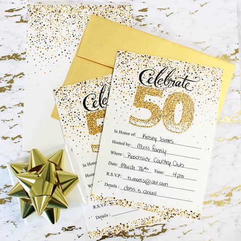 Invitaciones doradas para el 50º aniversario de boda