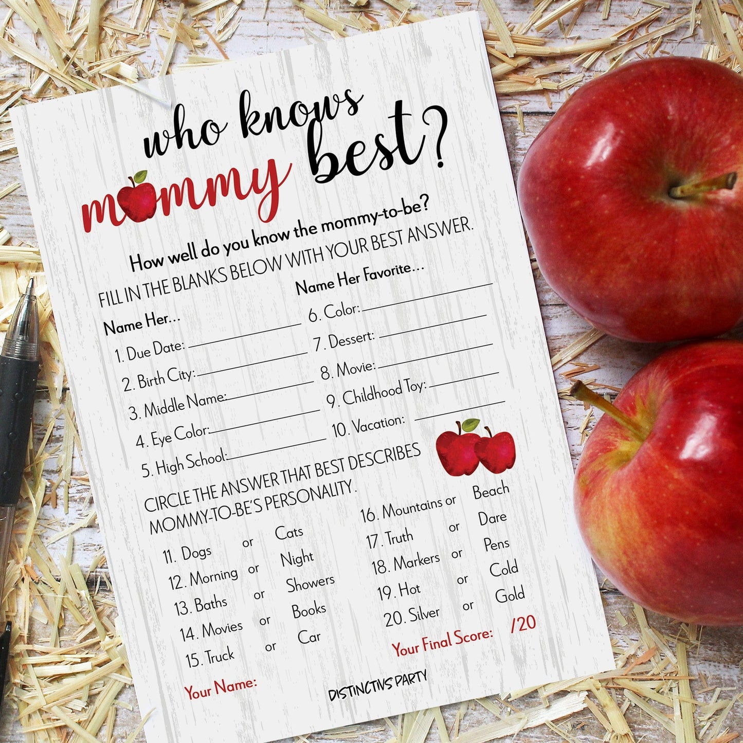 Apple Farmhouse Who Knows Mommy Best Baby Shower Game - 20 Card Count ...