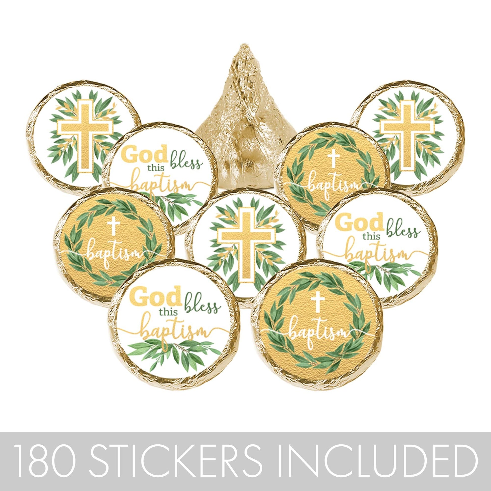 Greenery Baptism Favor Stickers - 180 Count