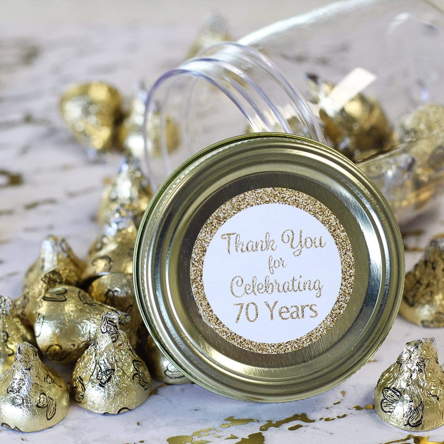 White and Gold 70th Birthday Thank You Stickers – Distinctivs Party