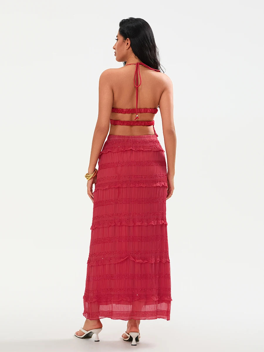 Elegant Floral Print Off-Shoulder Ruffle Sleeve Crop Top and High Waist Maxi Skirt 2 Piece Set for Women Summer Outfit - Just The Fly Way xuyhy7-hc.myshopify.com