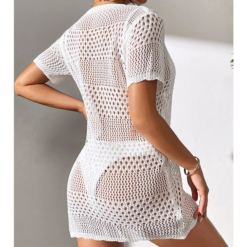 Short Sleeved, Crocheted Beach Cover Up For Swimwear - Just The Fly Way xuyhy7-hc.myshopify.com