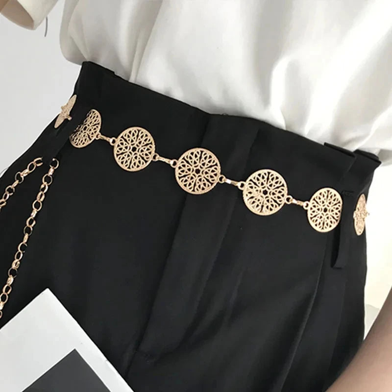 Elegant Retro Round Metal Belt, Gold or Silver Hollow Out Chain Belt Accessories - Just The Fly Way xuyhy7-hc.myshopify.com