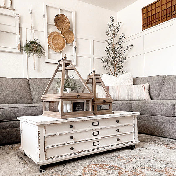 HUGE DISTRESSED STORAGE COFFEE TABLE WITH WHEELS