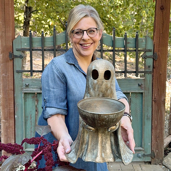 Antique Distressed Gold Finish Standing Ghost with Bowl - Decor Steals product image