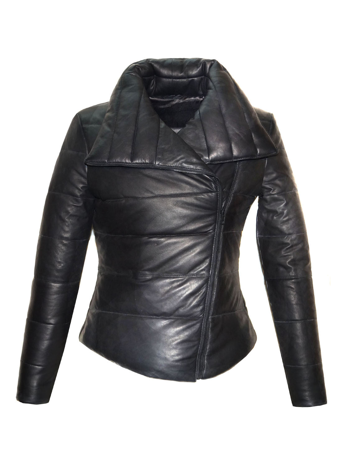 VannaModa Designer Women Leather Puffer Down Jacket Without Sleeve S / Leather / Black