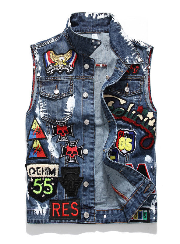 sleeveless blue jean jacket