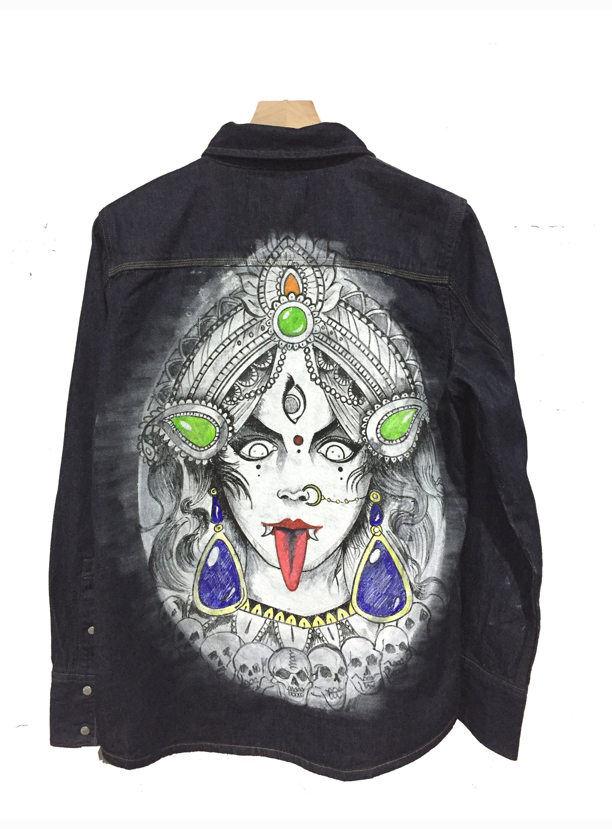 Men's hand painted denim jacket Designer denim Skull smoke