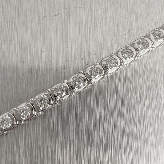 18k White Gold Diamond Four Leaf Clover Floral Station Bracelet 0.95ct