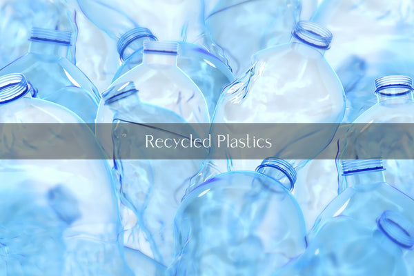 recycled blue plastic water bottles