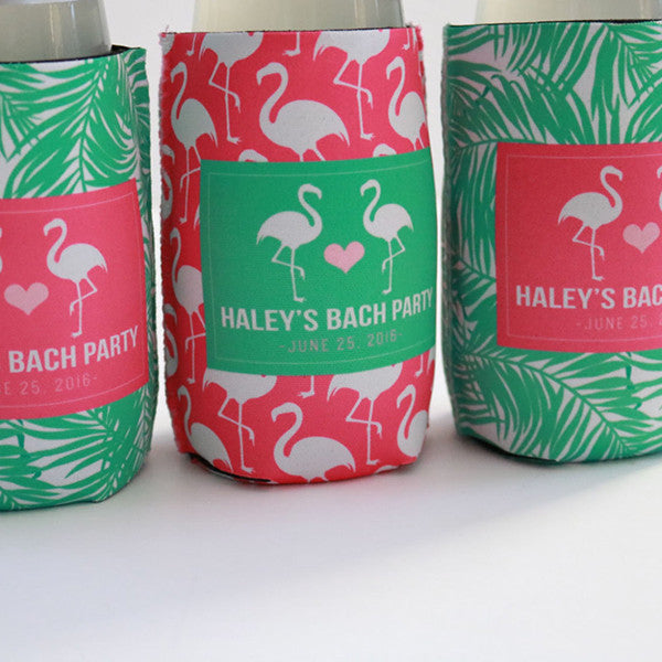Flamingo Palm Tree Leaves Can or Bottle Koozie