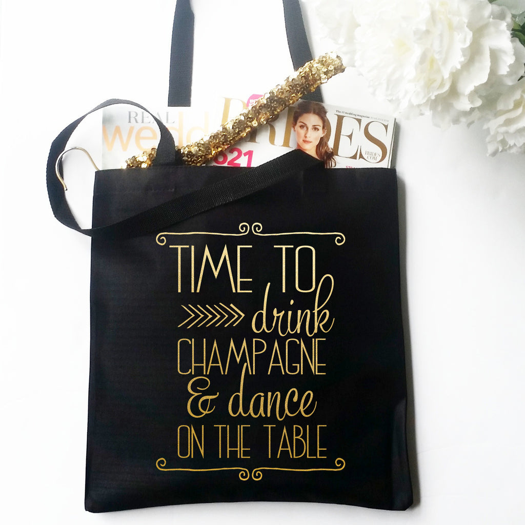 Time to Drink Champagne Metallic Gold Tote Bag