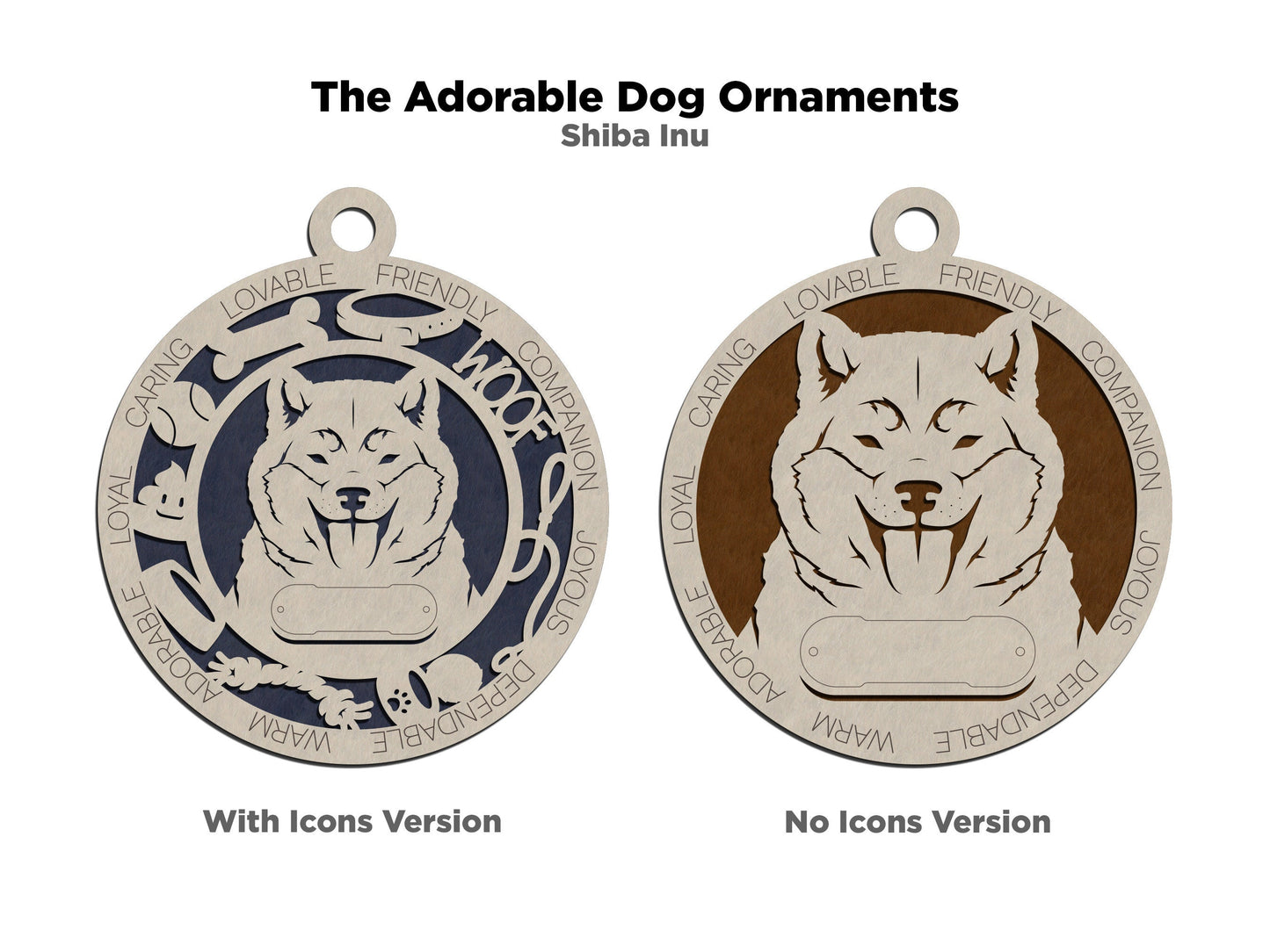 Shiba Inu - Adorable Dog Ornaments - 2 Ornaments included - SVG, PDF, AI File Download - Sized for Glowforge