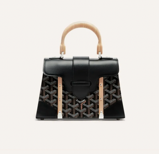 Goyard Saigon Top Handle Bag Coated Canvas with Leather PM Black