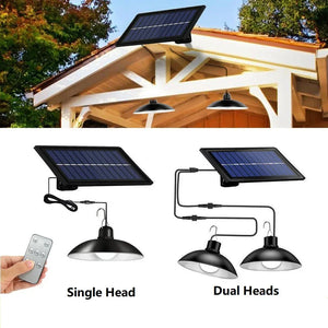 Solar Pendant Light Outdoor Waterproof LED Lamp Double-head Chandelier Decorations with Remote Control for Indoor Shed Barn Room - Temmrise