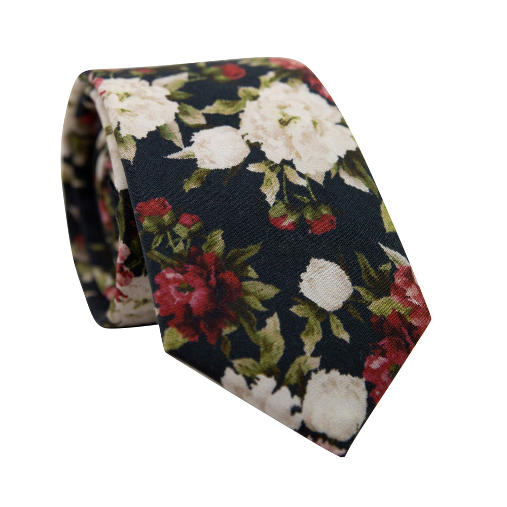 DAZI - Blue Bloom - White and Blue Floral Skinny Tie Width - 3 | Length - 60 (Wide)