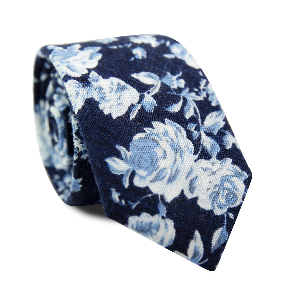 Floral Print Skinny Neckties for Men, Cotton, Width 2.5, Length 58 (skinny), DAZI Blueberry Bliss Floral Ties