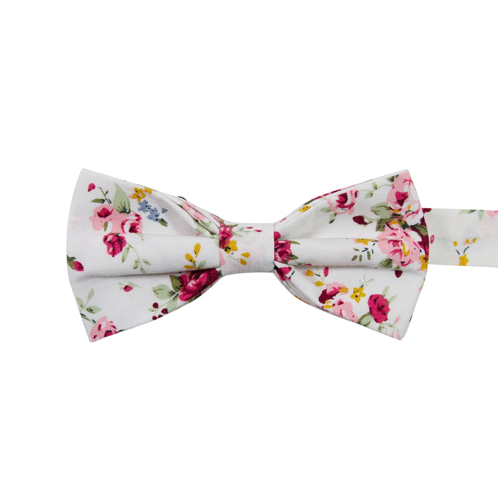 Image of White Floral Bow Tie (Pre-Tied)