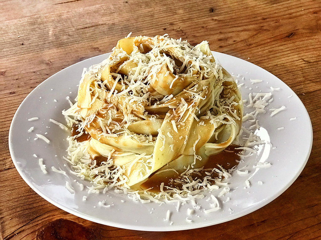 Garlic Chive Pappardelle with Worcestershire Butter