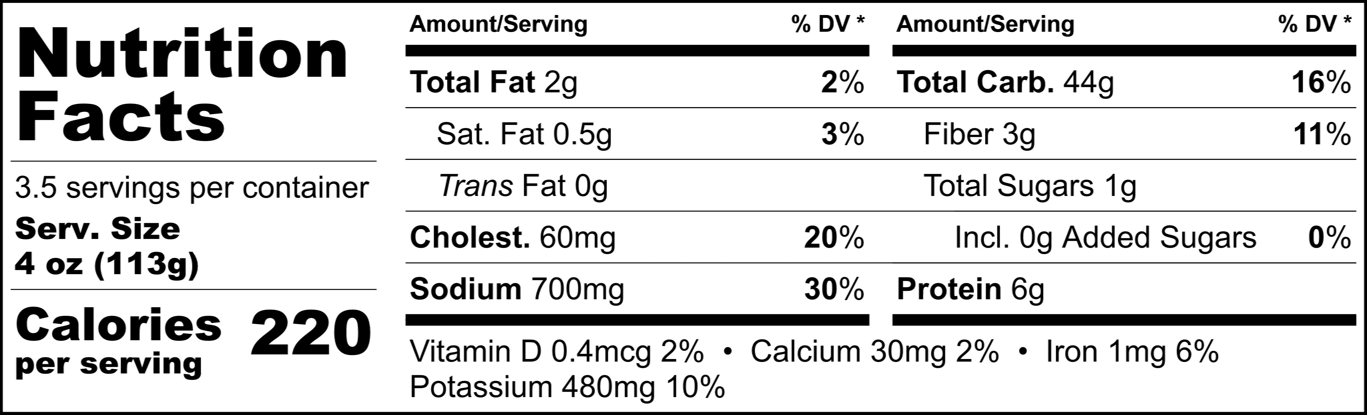 Pappardelle's Potato Gnocchi Nutritional Statement