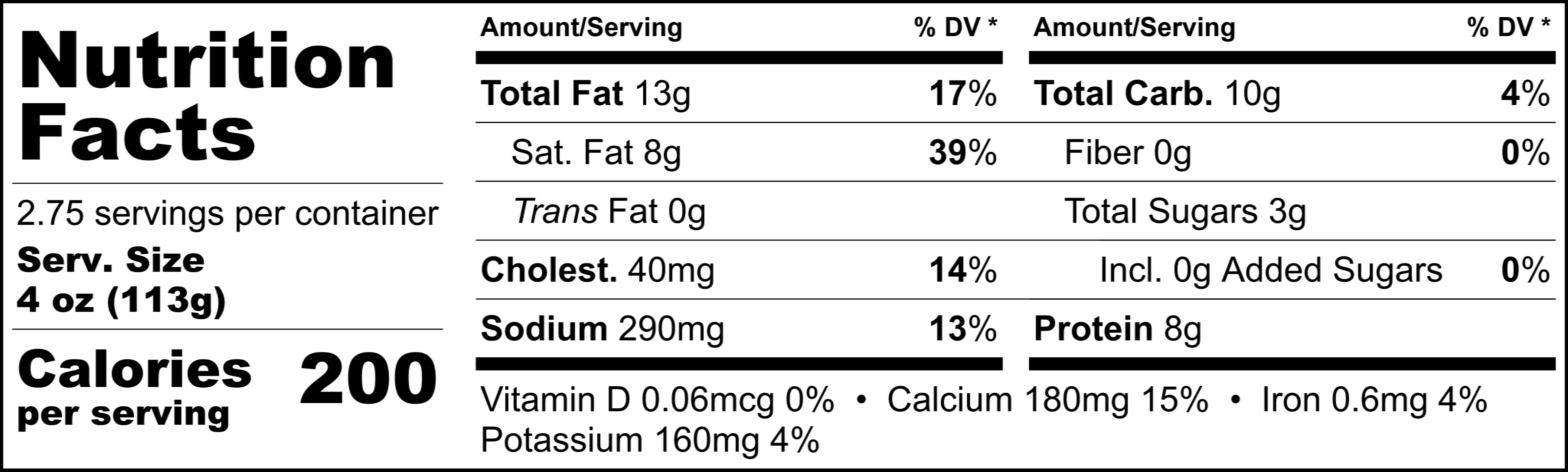 Pappardelle's Roasted Garlic & Four Cheese Sauce Nutritional Statement