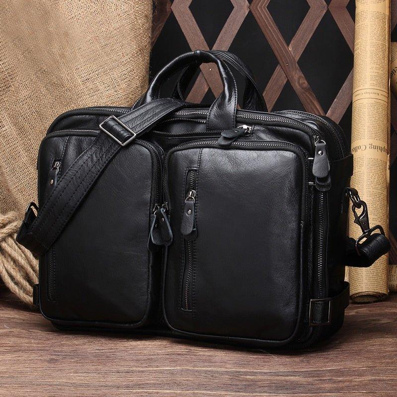 Leather Briefcase Backpack Convertible 15.6